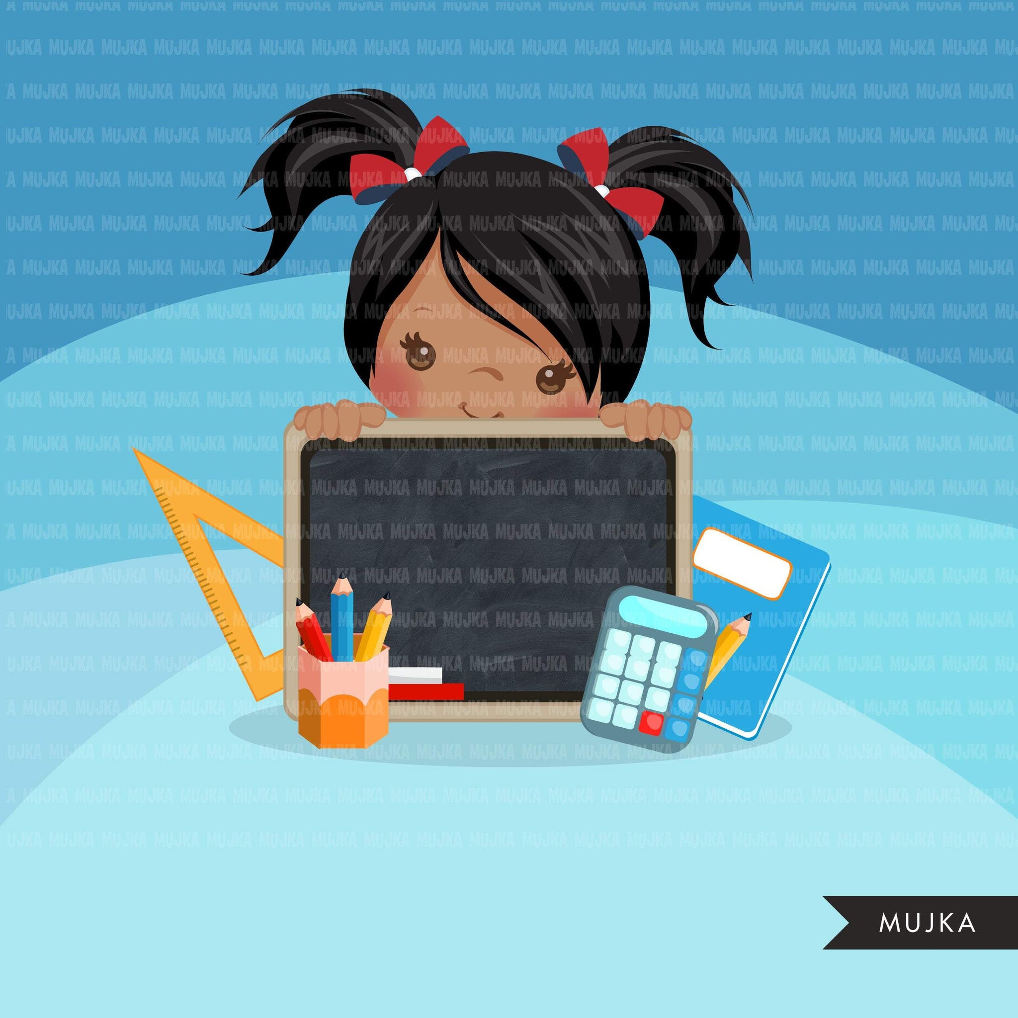 Back to school clipart peeking students Girl with black board, Education, teaching graphics, PRE-K, grade 1