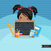 Clipart de volta às aulas espiando os alunos Menina com quadro negro, Educação, ensinando gráficos, PRE-K, 1ª série