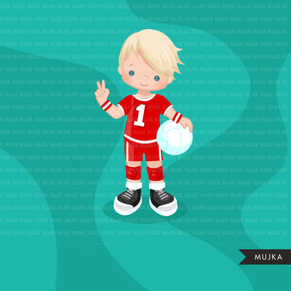 Volleyball players clipart, african american boy, card making, planner stickers, activity, outdoor sports, school clip art