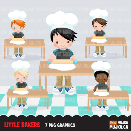 Baking Clipart, Cute baker boy characters, kitchen chores, baking party, cake pastry chef, cookie graphics, baking fun clip art