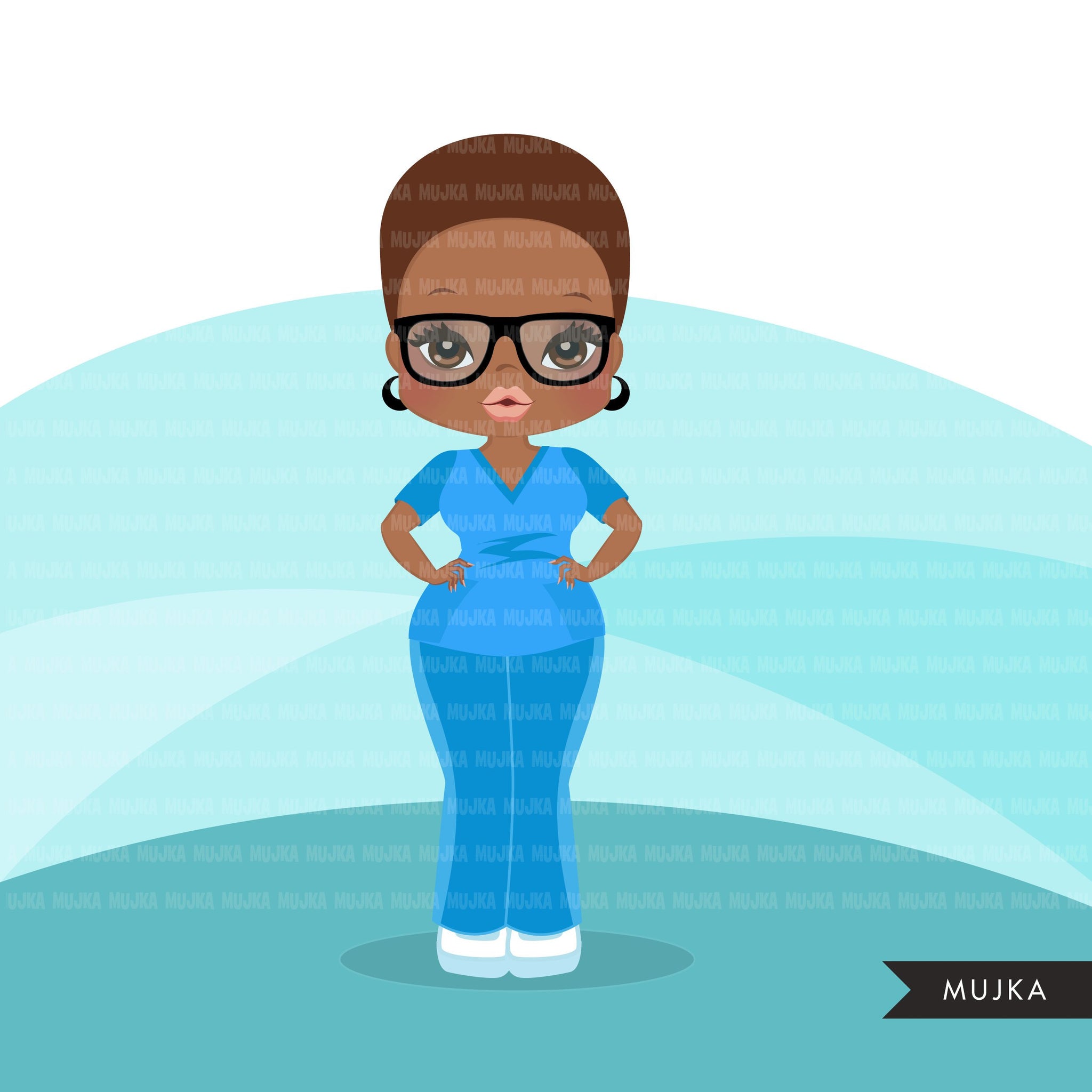 Afro black woman nurse clipart with scrubs African-American graphics, print and cut PNG T-Shirt Designs, Black Girls clip art