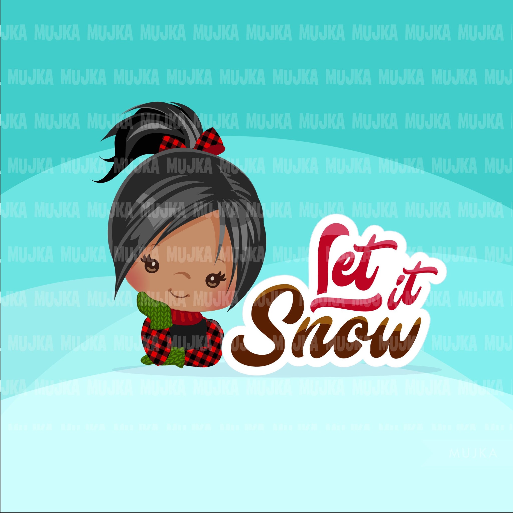 Christmas clipart, let it snow Cute girls with plaid and noel frame, Holiday graphics, clip art