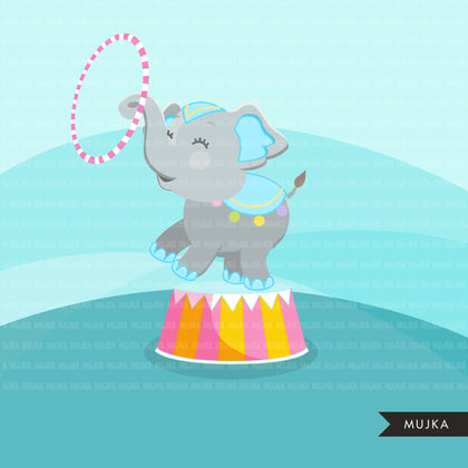 Circus Clipart pastel Big top carnival graphics, amusement park, elephant circus act, monkey, magic show, birthday party, tent design