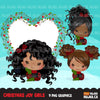 Christmas clipart, Cute afro black girls with plaid and noel frame, Holiday graphics, clip art