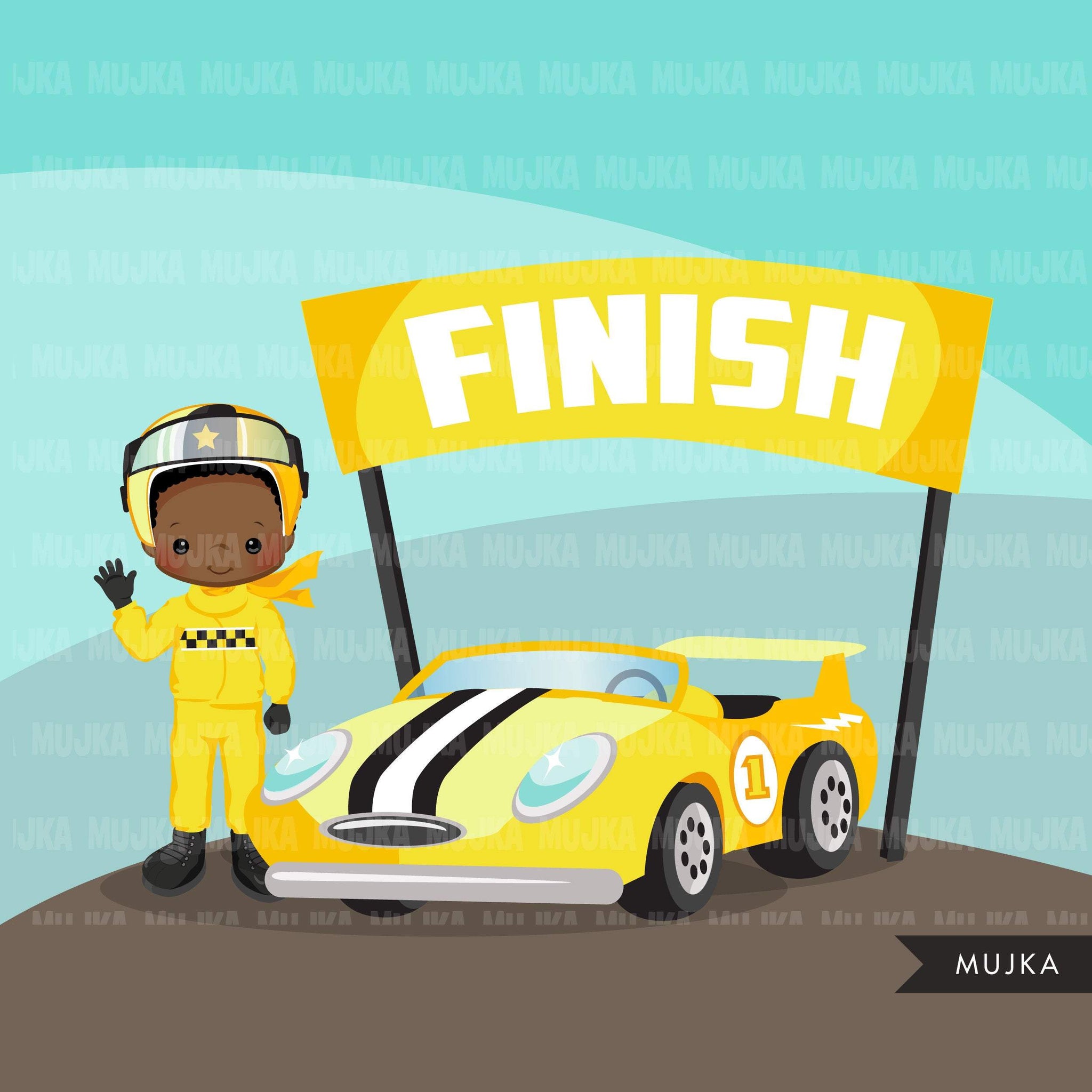 Car Racing Clipart, yellow car racer boy, formula 1