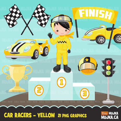 Car Racing Clipart, yellow car racer boy, formula 1