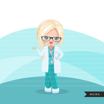 Doctor clipart with scrubs , patient chart graphics, print and cut PNG T-Shirt Designs, Medical clip art