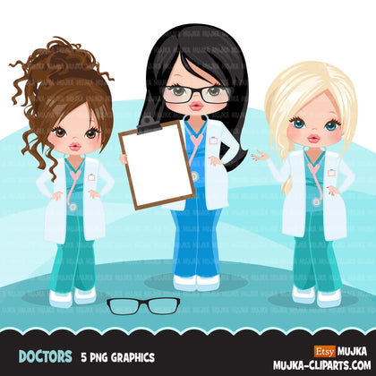 Doctor clipart with scrubs , patient chart graphics, print and cut PNG T-Shirt Designs, Medical clip art