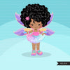 Afro dark skin Butterfly tutu clipart, butterfly wings girl with pastel tutu graphics summer