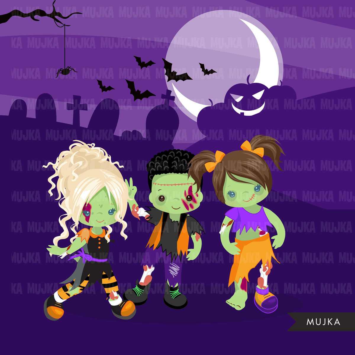 Halloween zombie kids clipart 2 Cute zombies, grave, rip, brains graph ...