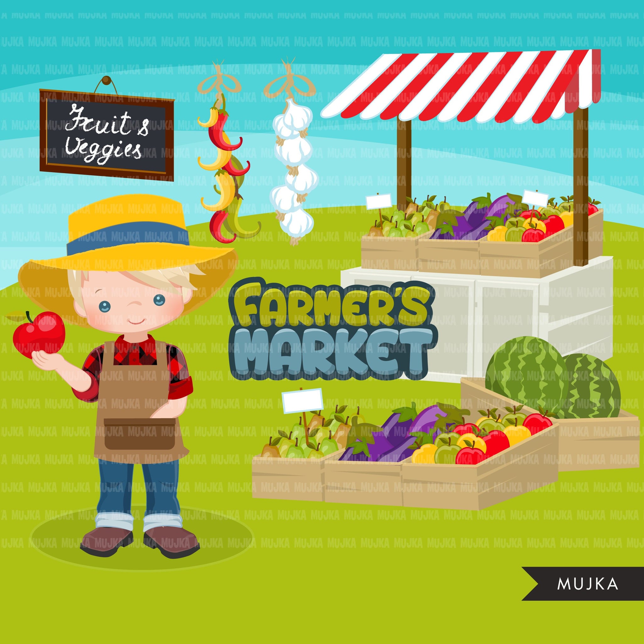 Farmer's Market clipart boys graphics, cute farmers, fall harvest, farm produce, fall