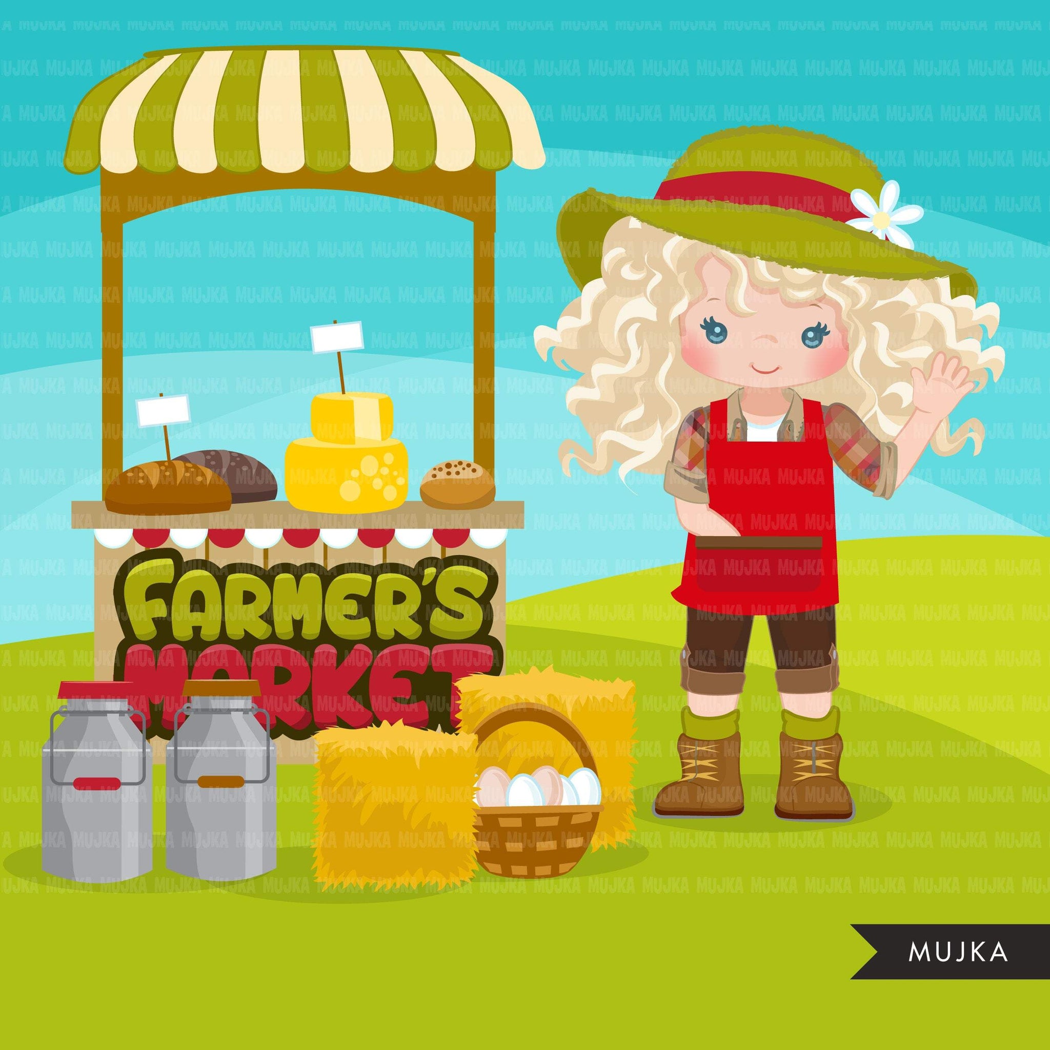 Farmer's Market clipart girl graphics, cute farmers, fall harvest, farm produce