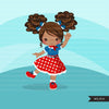 Sock Hop Party 4th of July Girls Clipart, Afro 50's retro characters