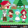 Red Riding Hood Clipart, Cute wolf, woodland, storybook graphics. Boy and girl fairy tale illustrations