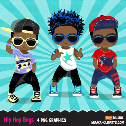 Afro black Hip hop dancer boys clipart, break dance, rapping characters, card making, planner stickers, embroidery, African American clip art
