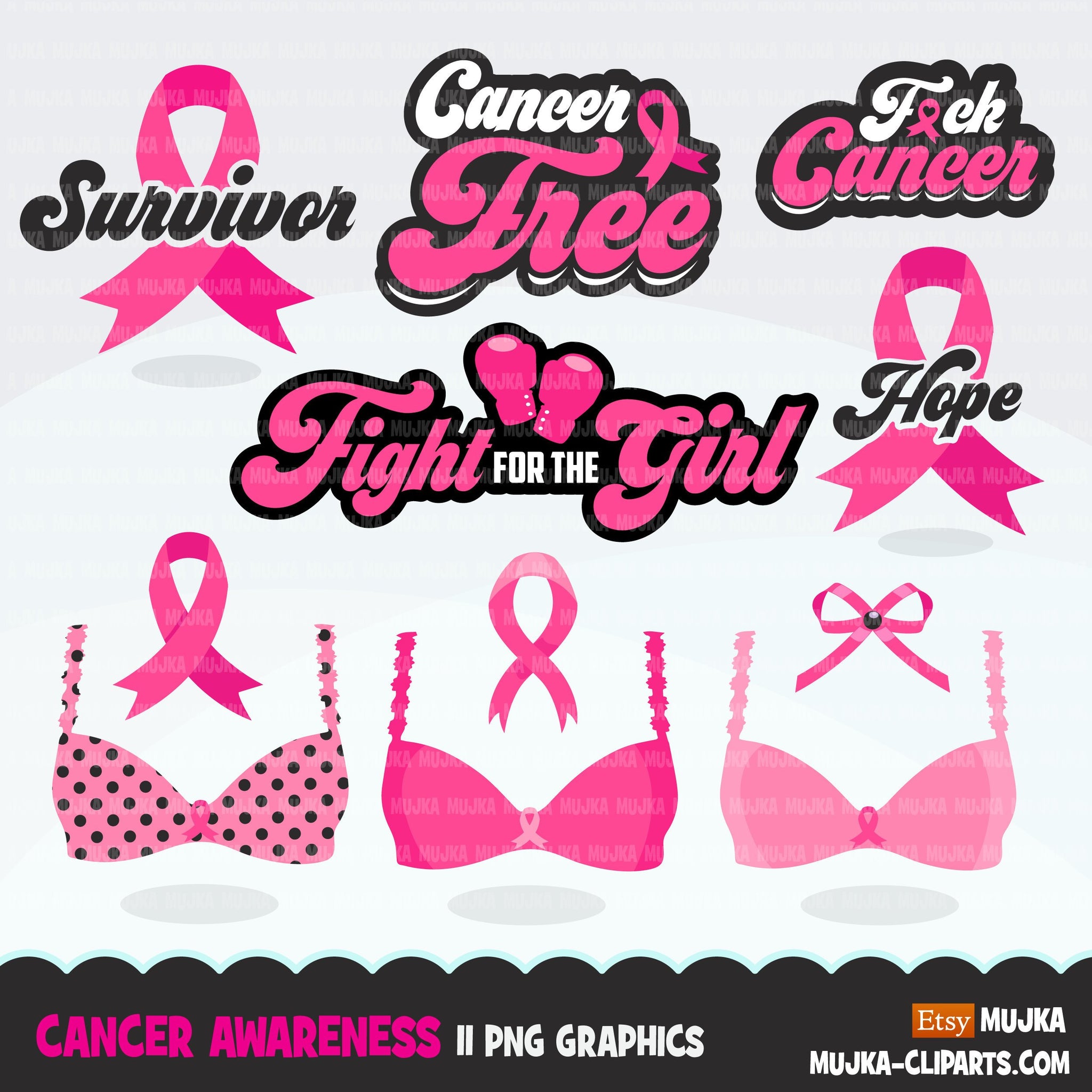 Breast Cancer awareness clipart. Pink boxing gloves, fight for the
