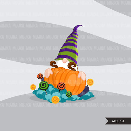 Halloween gnomes Clipart, Scandinavian Gnome graphics, pumpkin, witch hat, cute characters clip art