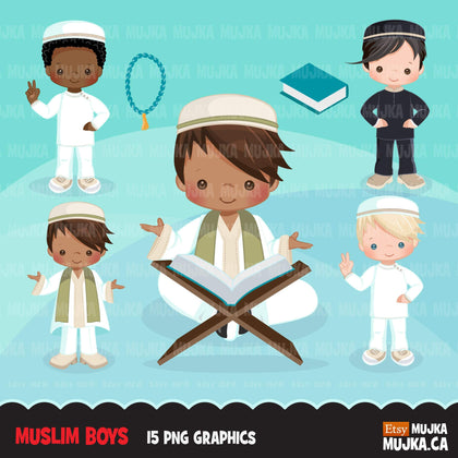 Muslim boys clipart. Islam graphics, Quran reading kids with Taqiyah and Misbaha, Tasbih clip art, religious