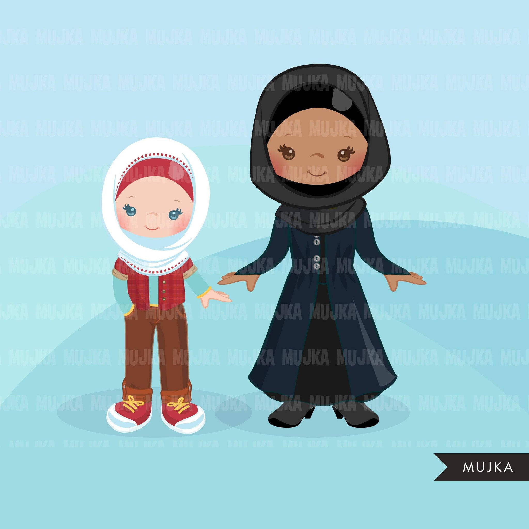 Muslim girls clipart, Islam graphics, Quran reading kids with Hijab an ...