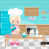 Baking Clipart, little baker girls, pastry chef, cake and cookie graphics