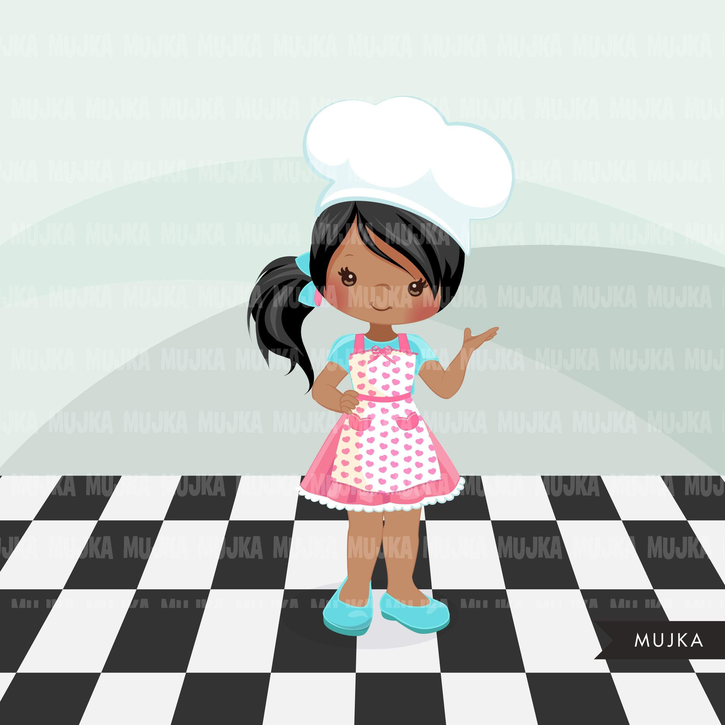 Little Chefs, Little Bakers, Cake Girls Clip Art Set (Instant Download) 