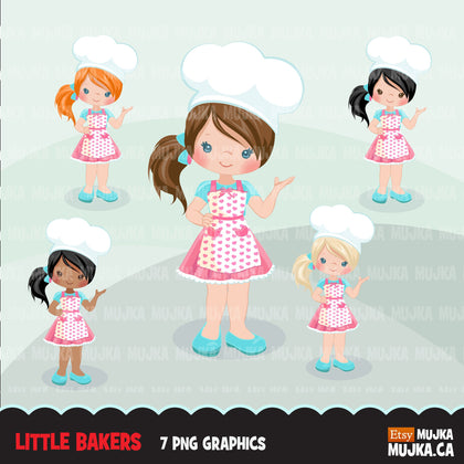 Baking Clipart, little girls with chef hat