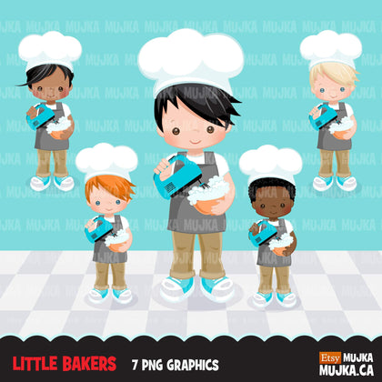 Baking Clipart, Cute baker boy characters, kitchen chores, baking party, cake pastry chef, cookie graphics, baking fun clip art