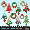 Christmas trees and wreaths clipart, noel graphics