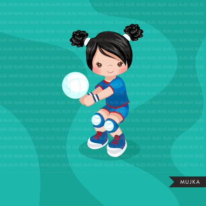 Volleyball players clipart, african american girl, card making, planner stickers, activity, outdoor sports, school clip art