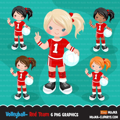 Volleyball players clipart, african american girl, card making, planner stickers, activity, outdoor sports, school clip art