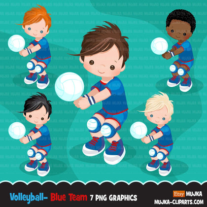 Volleyball players clipart, african american boy, card making, planner stickers, activity, outdoor sports, school clip art