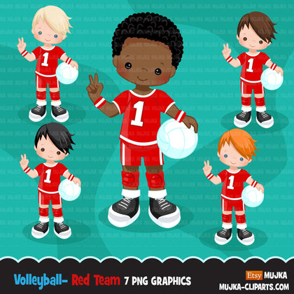 Volleyball players clipart, african american boy, card making, planner stickers, activity, outdoor sports, school clip art