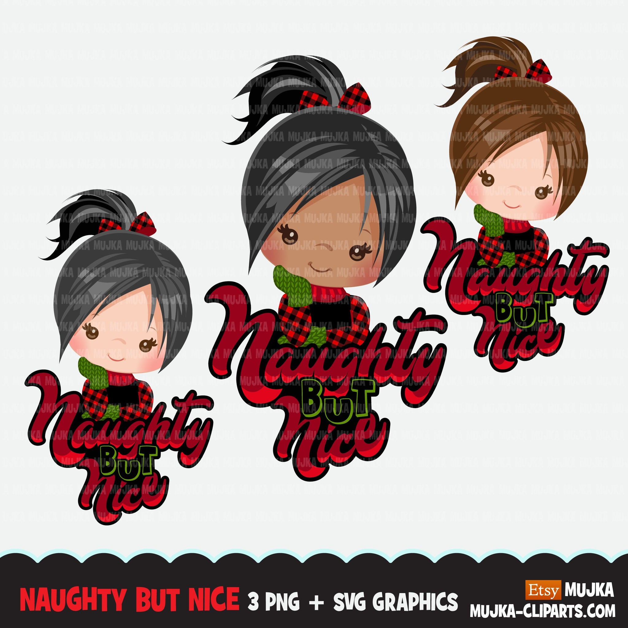 Christmas PNG digital, Naughty but Nice HTV sublimation image transfer clipart, t-shirt graphics brunette girls