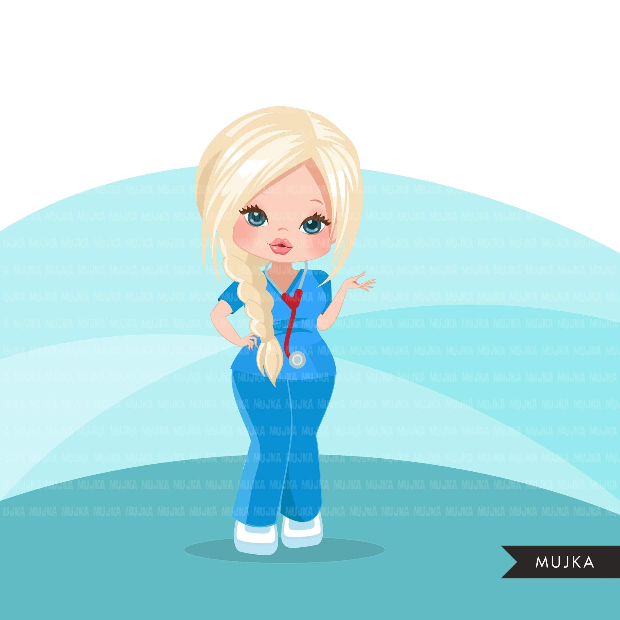 Nurse clipart with scrubs, patient chart graphics, print and cut PNG T-Shirt Designs, Medical clip art