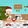 Christmas Baking Clipart, Cute baker girl characters, kitchen, baking party