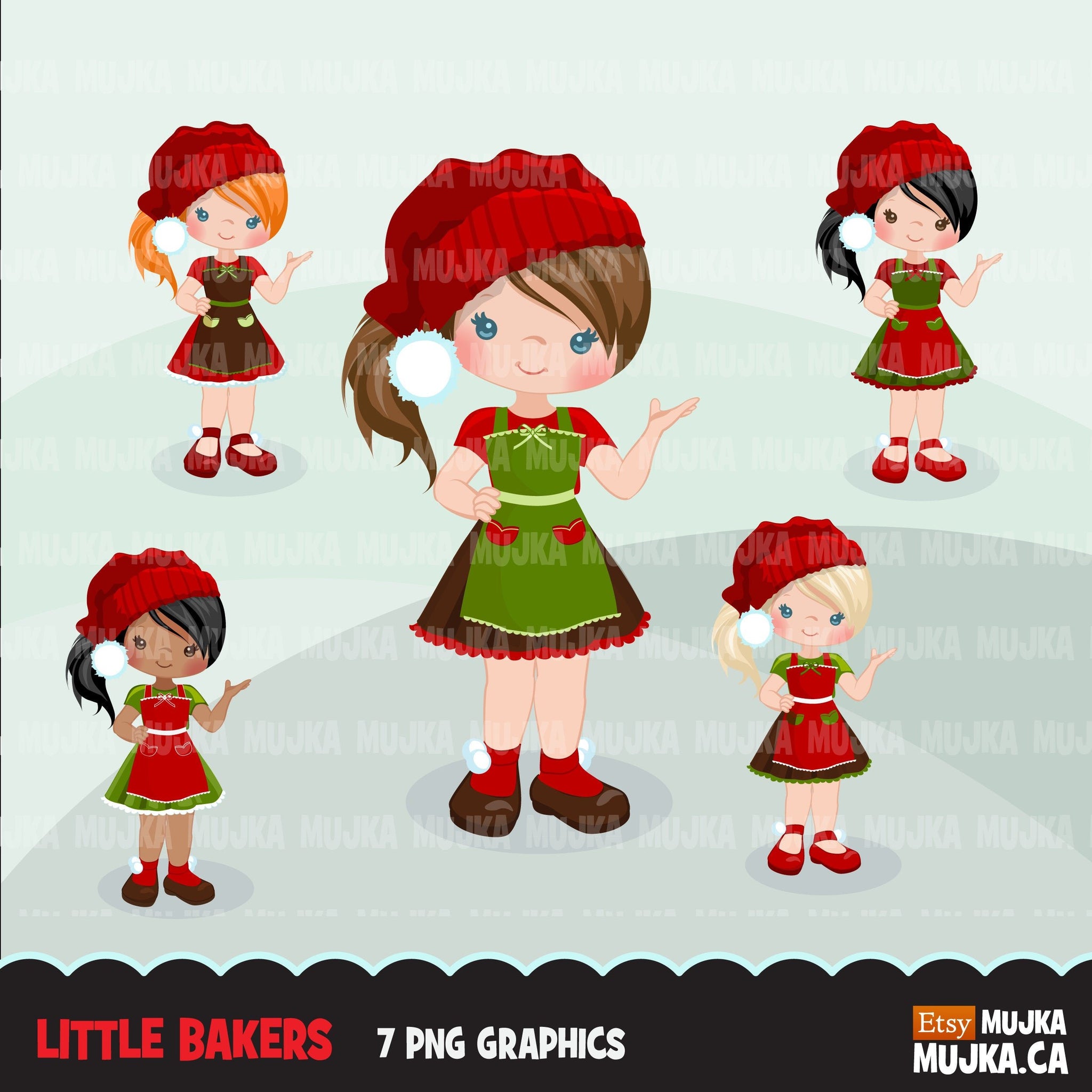 Christmas Baking Clipart, Cute baker girl characters, kitchen baking party, pastry chef, baking fun clip art