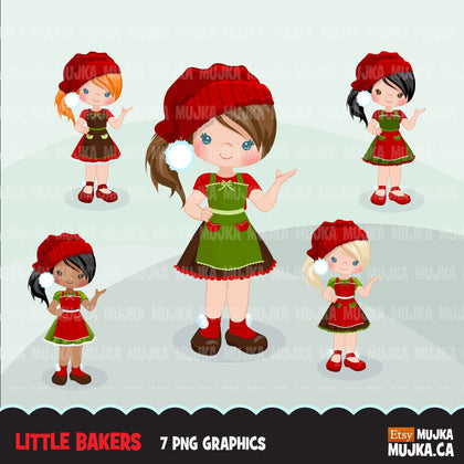 Christmas Baking Clipart, Cute baker girl characters, kitchen baking party, pastry chef, baking fun clip art