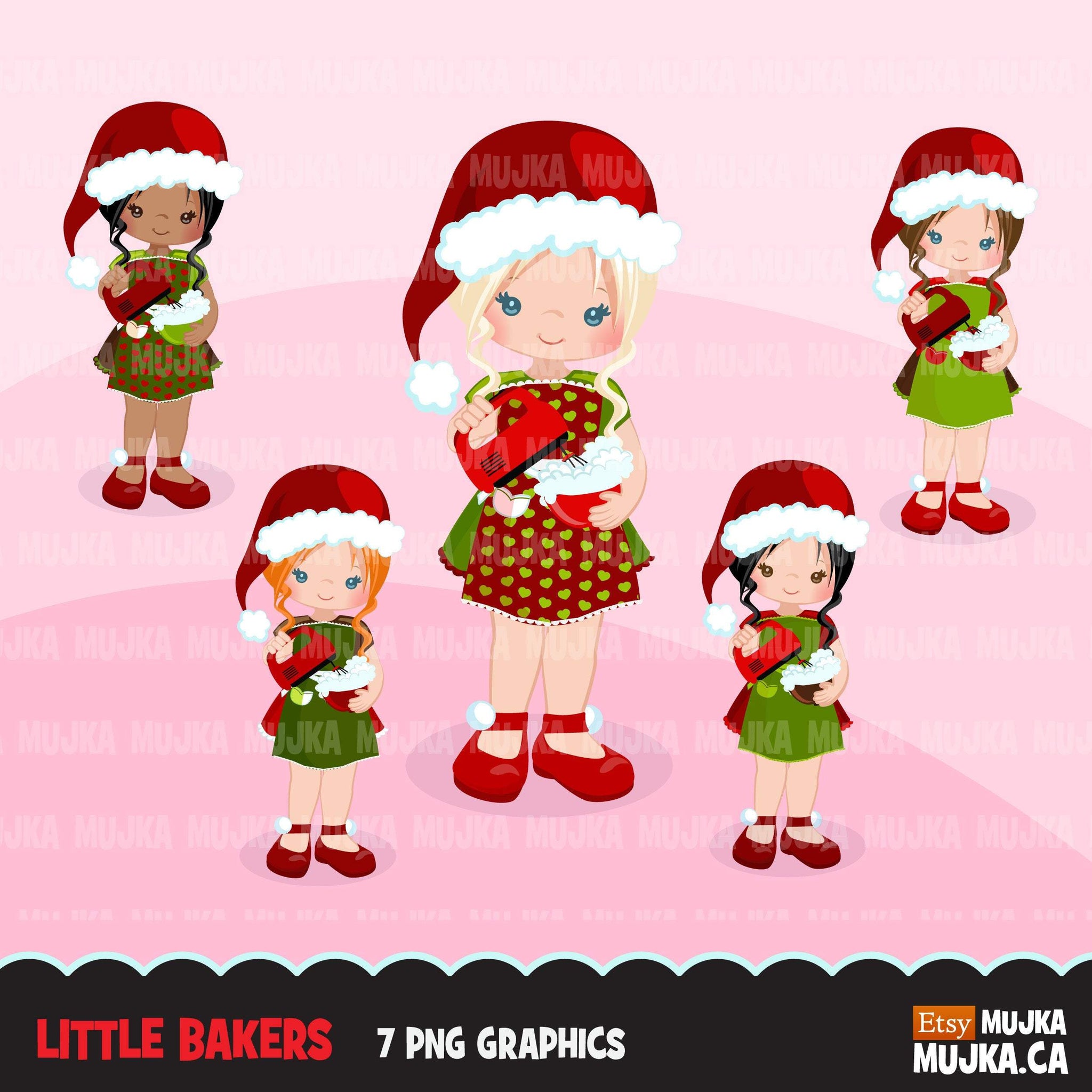 Christmas Baking Clipart Cute baker characters, kitchen baking party, girl pastry chef, cookie graphics, baking fun clip art