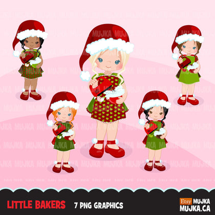 Christmas Baking Clipart Cute baker characters, kitchen baking party, girl pastry chef, cookie graphics, baking fun clip art