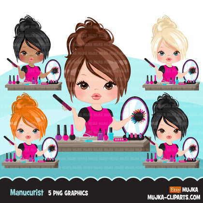 Woman manicurist avatar clipart with nail art graphics girl, print and cut T-Shirt Designs, nail technician clip art