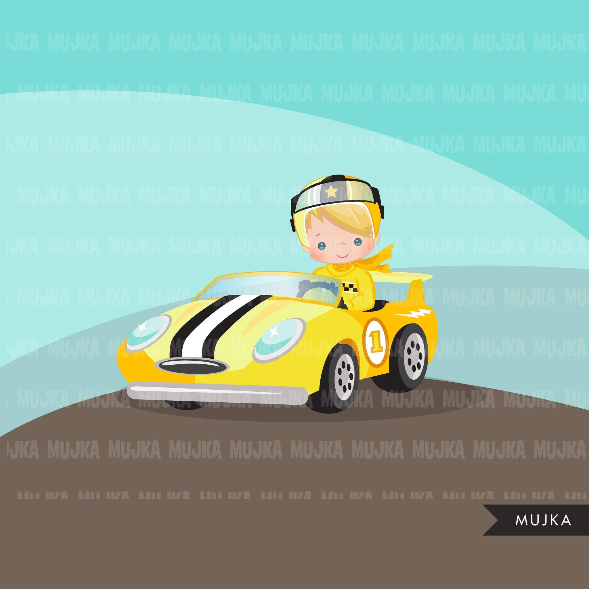 Car Racing Clipart, Race car driver Formula 1 graphics, boys birthday yellow team clip art, planner stickers, commercial use, F1 racing