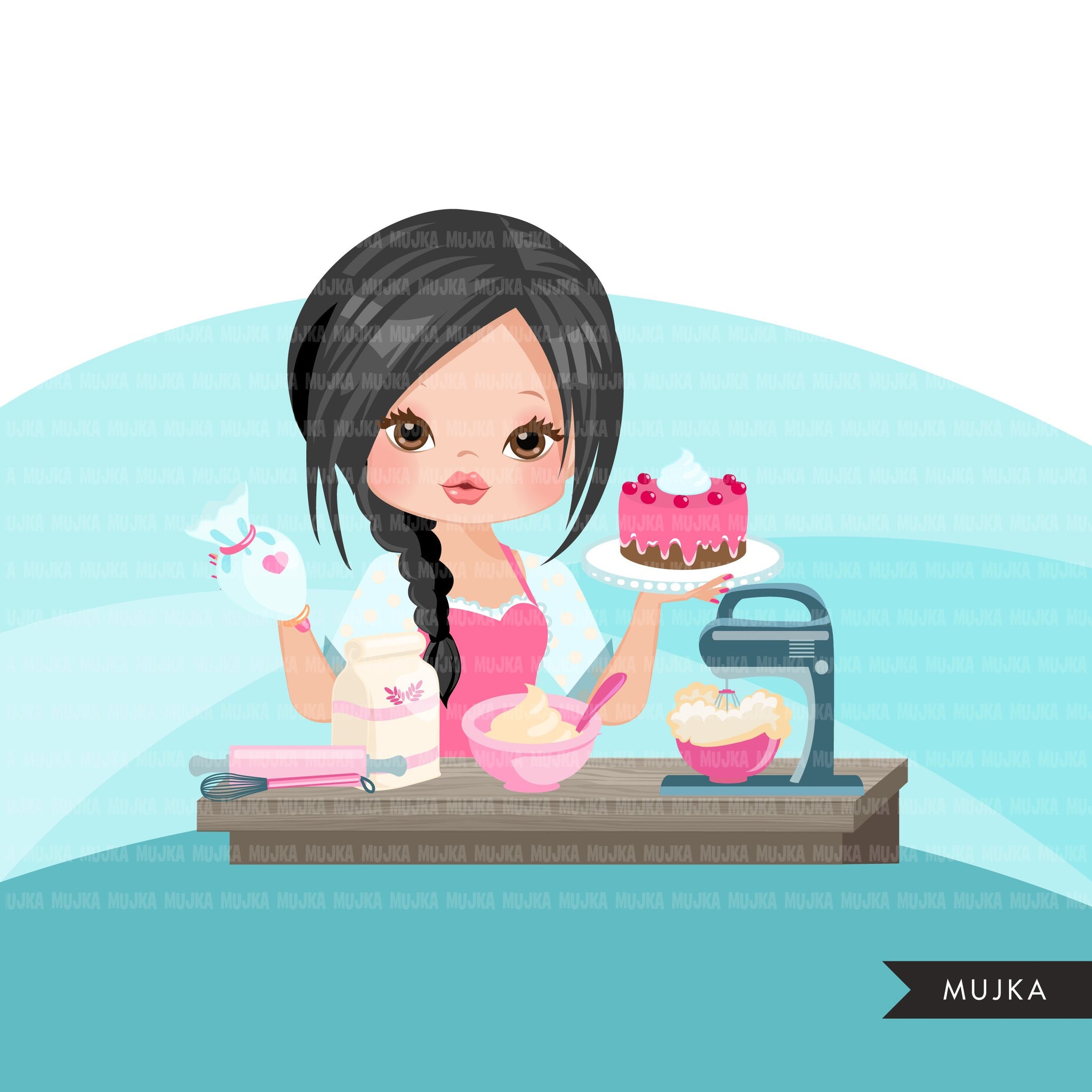Woman baker avatar clipart with baking supplies, print and cut, baking –  MUJKA CLIPARTS
