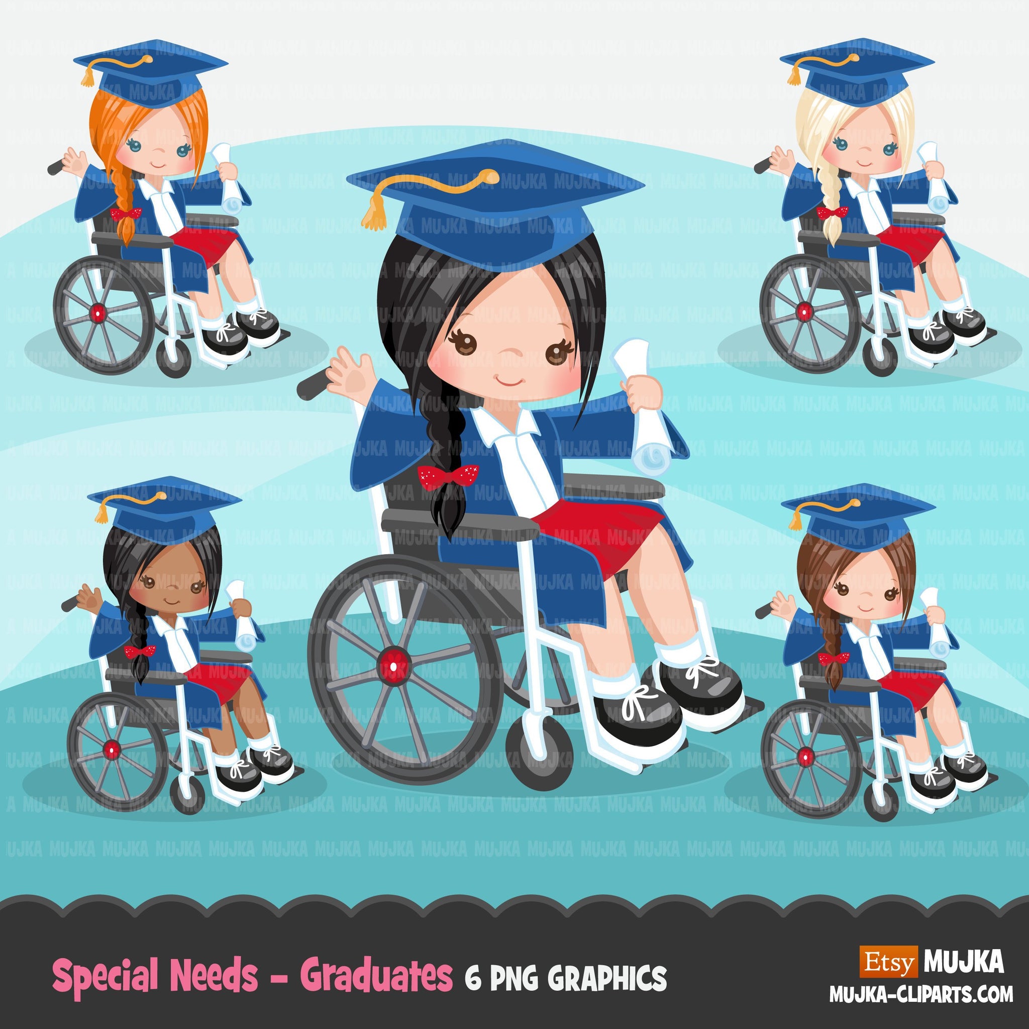 Special Needs Wheelchair graduate girl clipart, school graphics