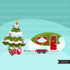 Christmas RV Vans clipart, decorated Noel camper van graphics