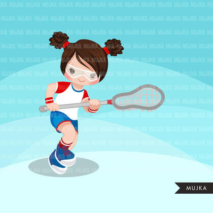 Lacrosse Clipart graphics, girls lacrosse player characters, stickers, commercial use, school activity clip art