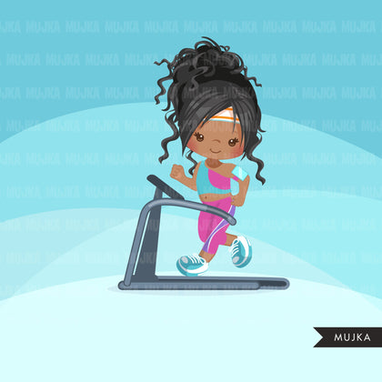 Fitness clipart, girls on treadmill, gym, healthy life style clip art