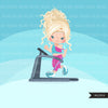 Fitness clipart, girls on treadmill, gym, healthy life style clip art