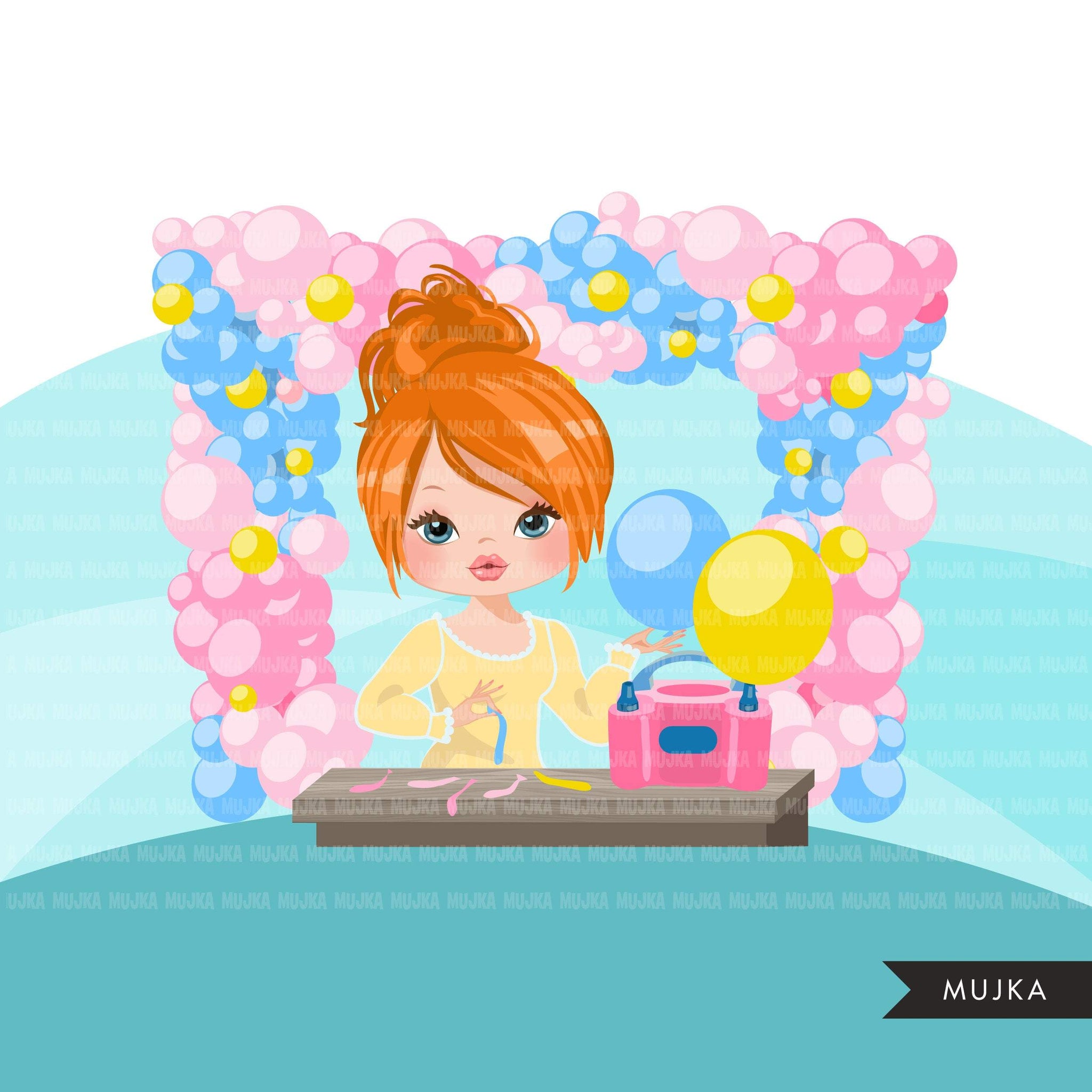 Balloon Arch Designer avatar clipart, print and cut, business boss girl clip art, party planner, event organizer graphics