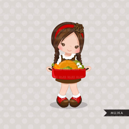 Thanksgiving Dinner Girls Clipart