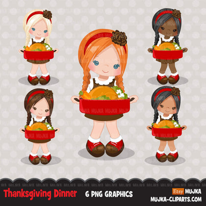 Thanksgiving Dinner Girls Clipart
